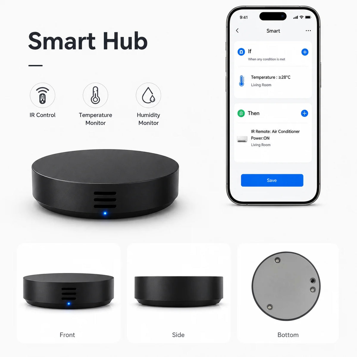 Tuya Smart Universal IR Remote With Temperature Humidity Sensor for Air Conditioner TV AC With/No Screen