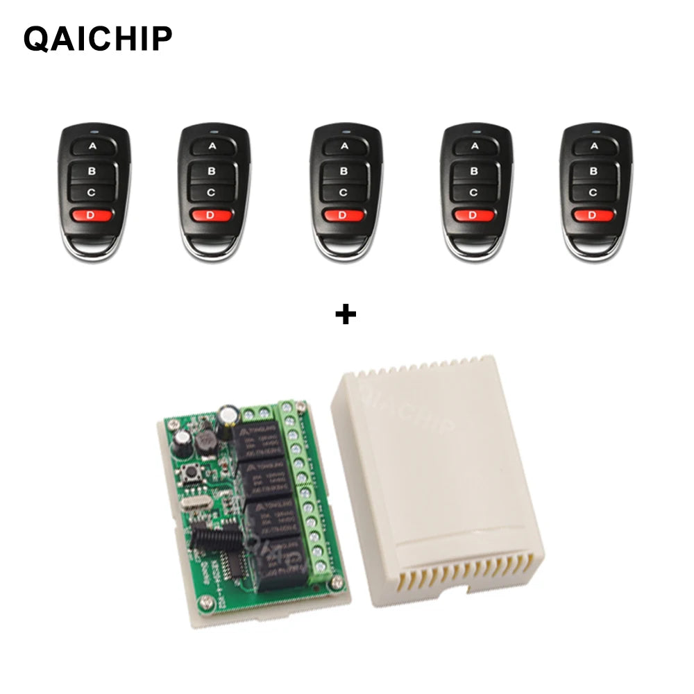 QIACHIP 433Mhz RF Remote Control Circuit Universal Wireless Switch DC 6V 12V 24V 4CH RF Relay Receiver and Keyfob Transmitter