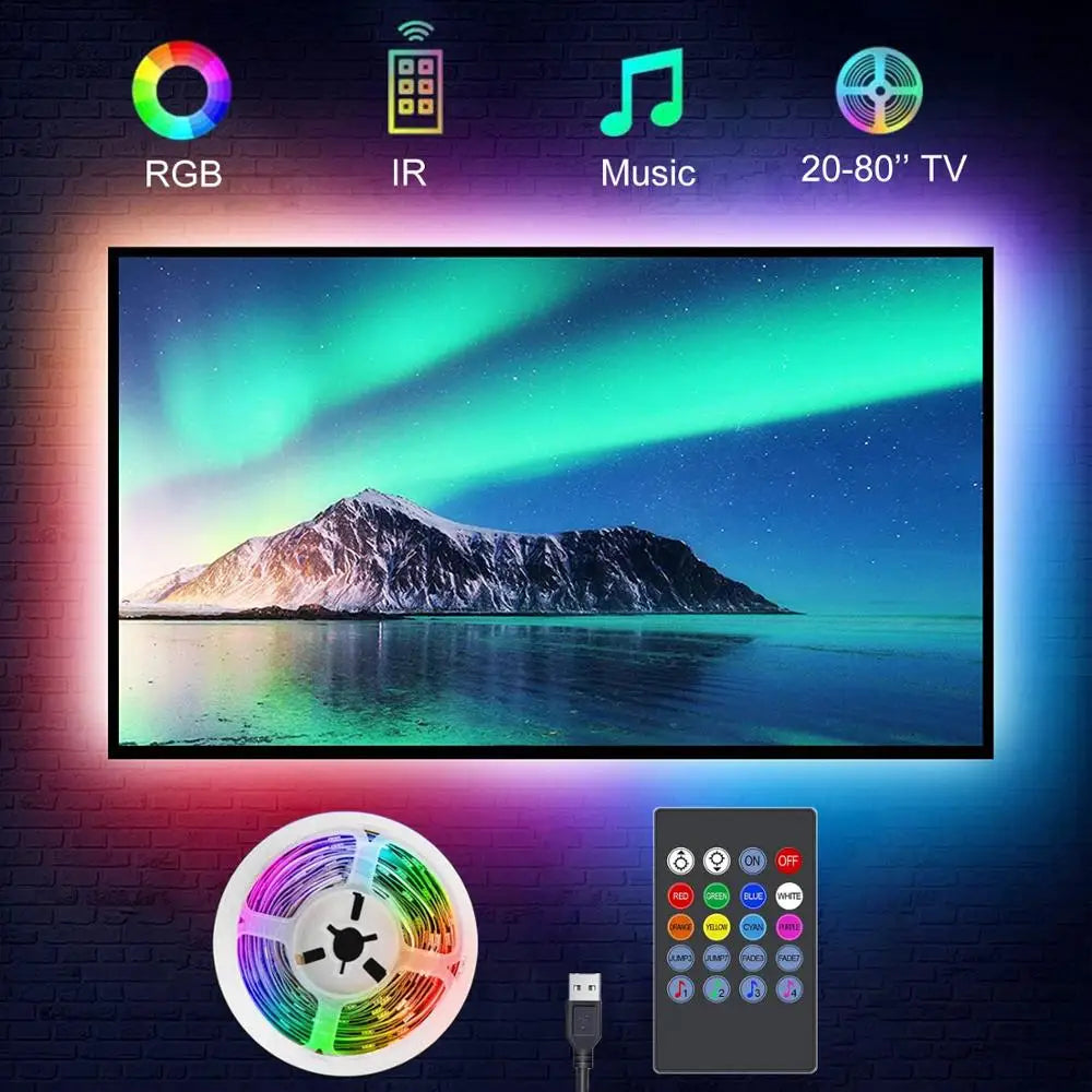 TV Backlight Music Sync USB Powered RGB LED Strip Light for 