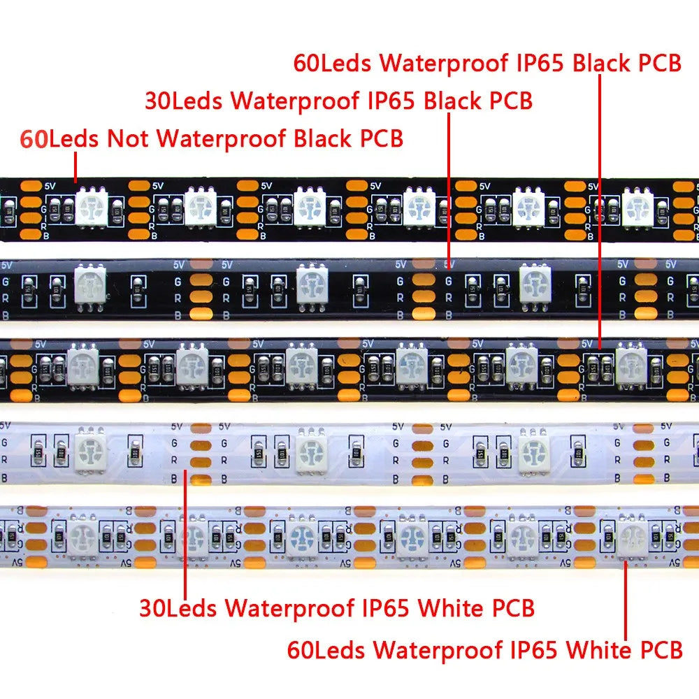 USB LED Strip Light 5 V Volt RGB Waterproof Black PCB 5050 5