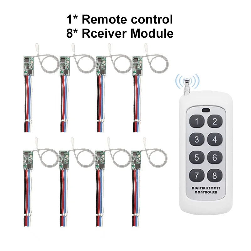 QIACHIP 433MHz Wireless RF Remote Control DC3.6V-24V Mirco Switch Receiver Module DIY With Long Range Transmitter Light On/Off