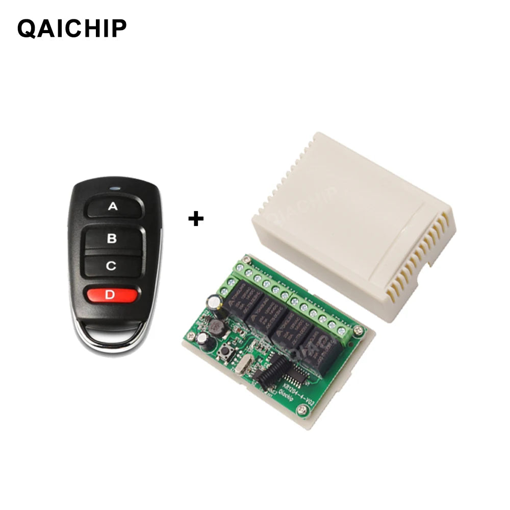 QIACHIP 433Mhz RF Remote Control Circuit Universal Wireless Switch DC 6V 12V 24V 4CH RF Relay Receiver and Keyfob Transmitter
