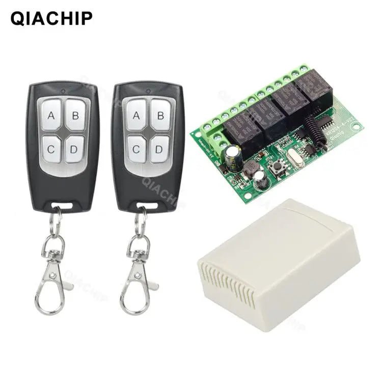 QIACHIP 433Mhz RF Remote Control Circuit Universal Wireless Switch DC 6V 12V 24V 4CH RF Relay Receiver and Keyfob Transmitter