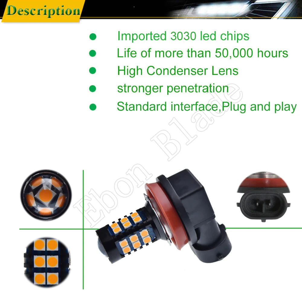 2Pcs Car Led H8 H11 H16JP 3030 30SMD Auto Fog Light Lamp Bul