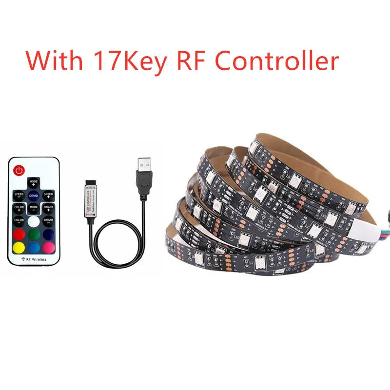 USB LED Strip Light 5 V Volt RGB Waterproof Black PCB 5050 50CM- 5M 5V Led Light USB Tape PC TV Backlight With Remote Controller