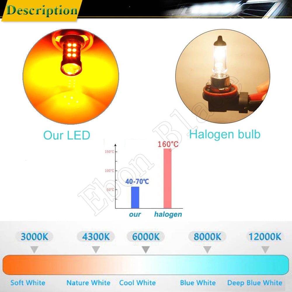 2Pcs Car Led H8 H11 H16JP 3030 30SMD Auto Fog Light Lamp Bul