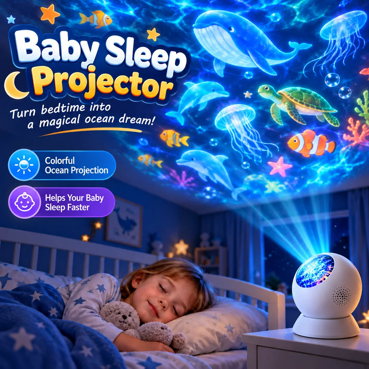 360 Rotating Galaxy Ocean Star Projector Night Light Dynamic