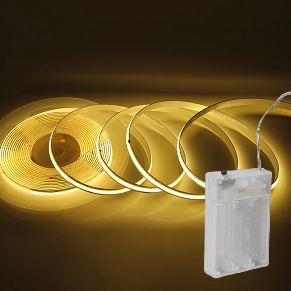 8mm PCB COB LED Strip DC5V 3AA Battery Powered 320LEDs/M Warm Natural Cool White Flexible Tape for Cabinet TV Bedroom Backlight