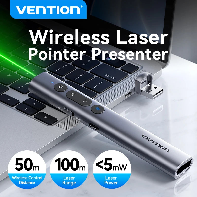 Vention Wireless Laser Pointer Presenter 100m 2.4Ghz USB C f