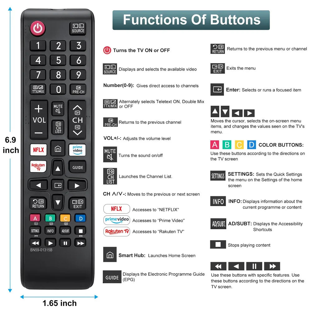 Replacement BN59-01315B Universal Remote Control for Samsung