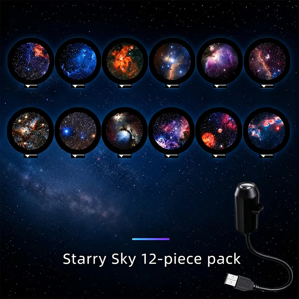 Car Starry Sky Projector Lamp USB Powered Galaxy Night Light With 17 12 Galaxy Film Flexible Neck Auto Ceiling Romantic Lighting