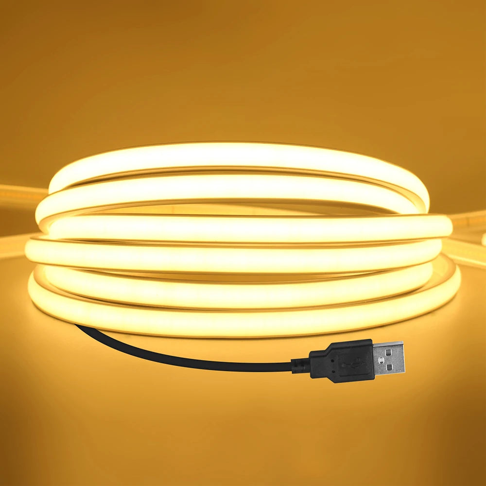 USB COB Neon Strip Light DC 5V 320LED/m Flexible Silicone Rope Light for Home Kitchen Cabinet TV Backlight 3000K 4000K 6000K