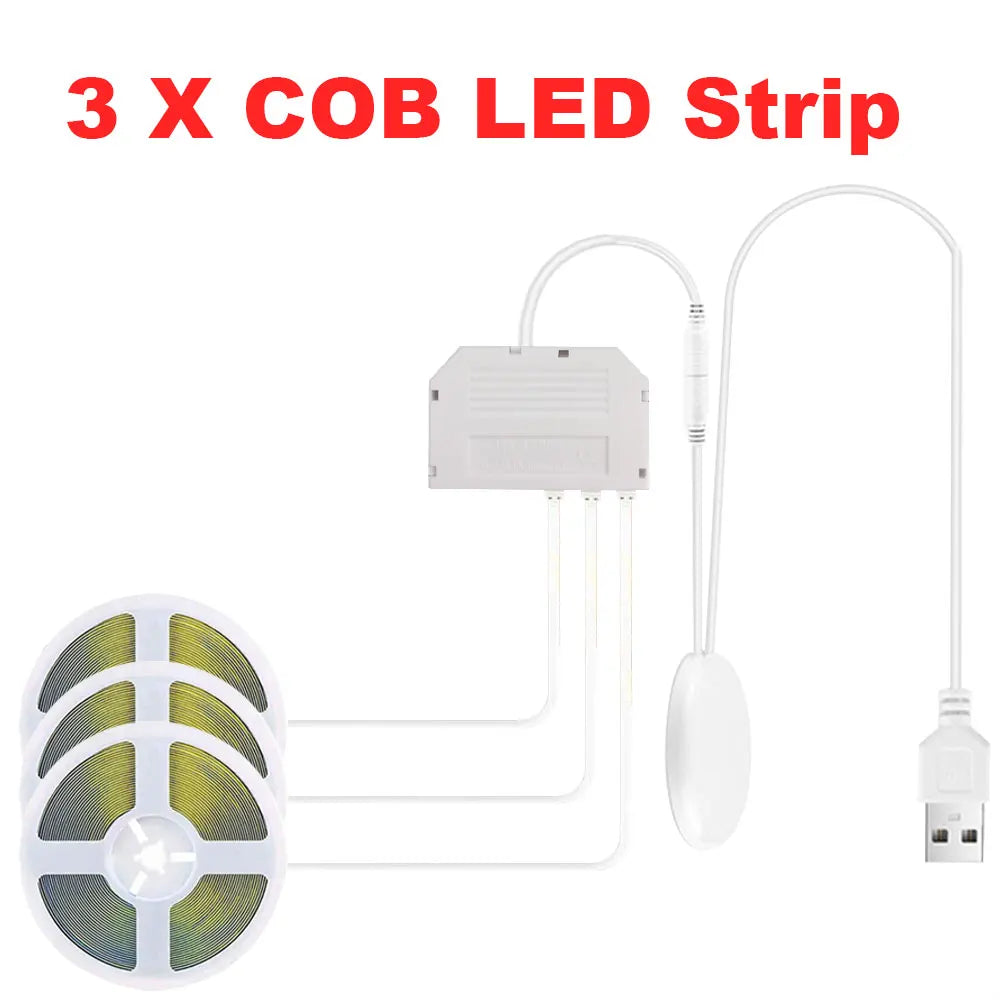 Induction COB LED Strip Lights USB 5V COB Strip 1/3M Strip 1-6Pcs With Penetrating Wood Touch Dimmer Switch For Showcase Cabinet