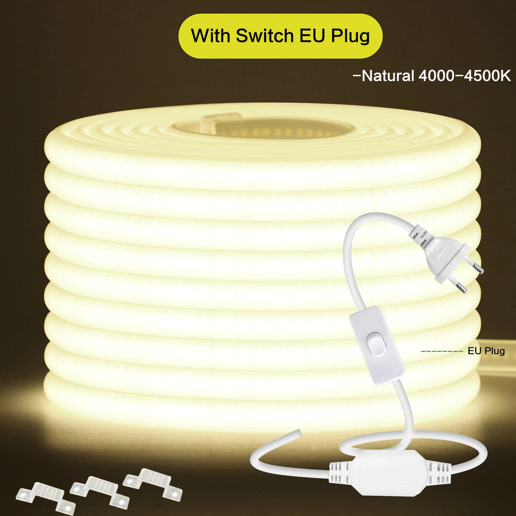 220V Dimmable COB LED Neon Strip Light With Switch/Dimmer Plug Waterproof 288Leds/M High Quality Neon Strip Garden Home Lighting