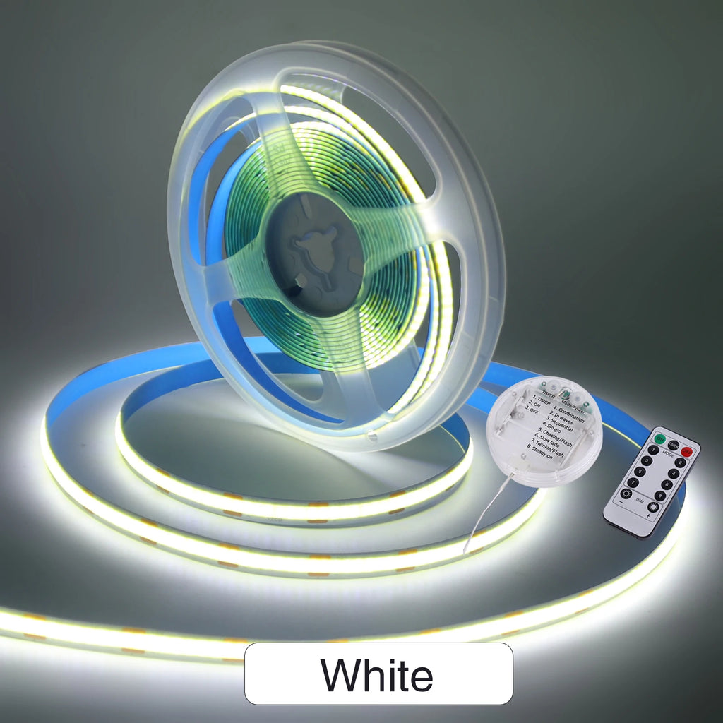 3AA Battery Box 5V COB LED Light Strip With Remote Blue White Yellow Warm Red 8MM PCB Flexible Adhesive Tape Room Kitchen Decor