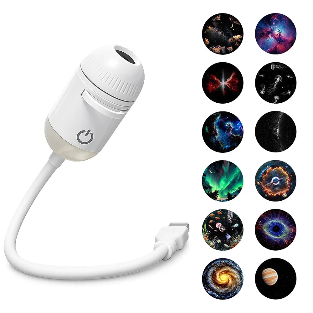 USB Mini Galaxy Projector Night Light 2-in-1 Starry Sky Ambient Lamp with Replaceable Films Home Car Decor Gift for Adults Kid