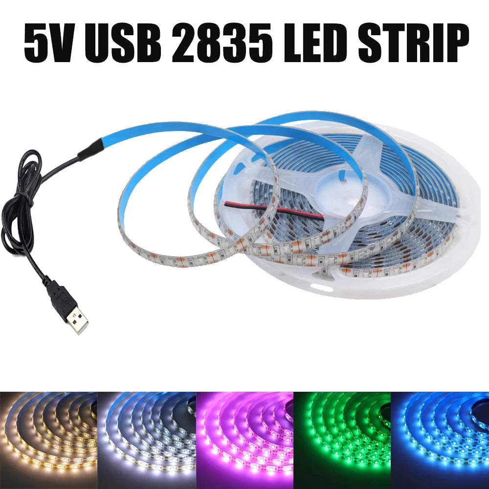 5V USB LED Strip Light with Adhesive Tape 2835 60LEDs Flexib
