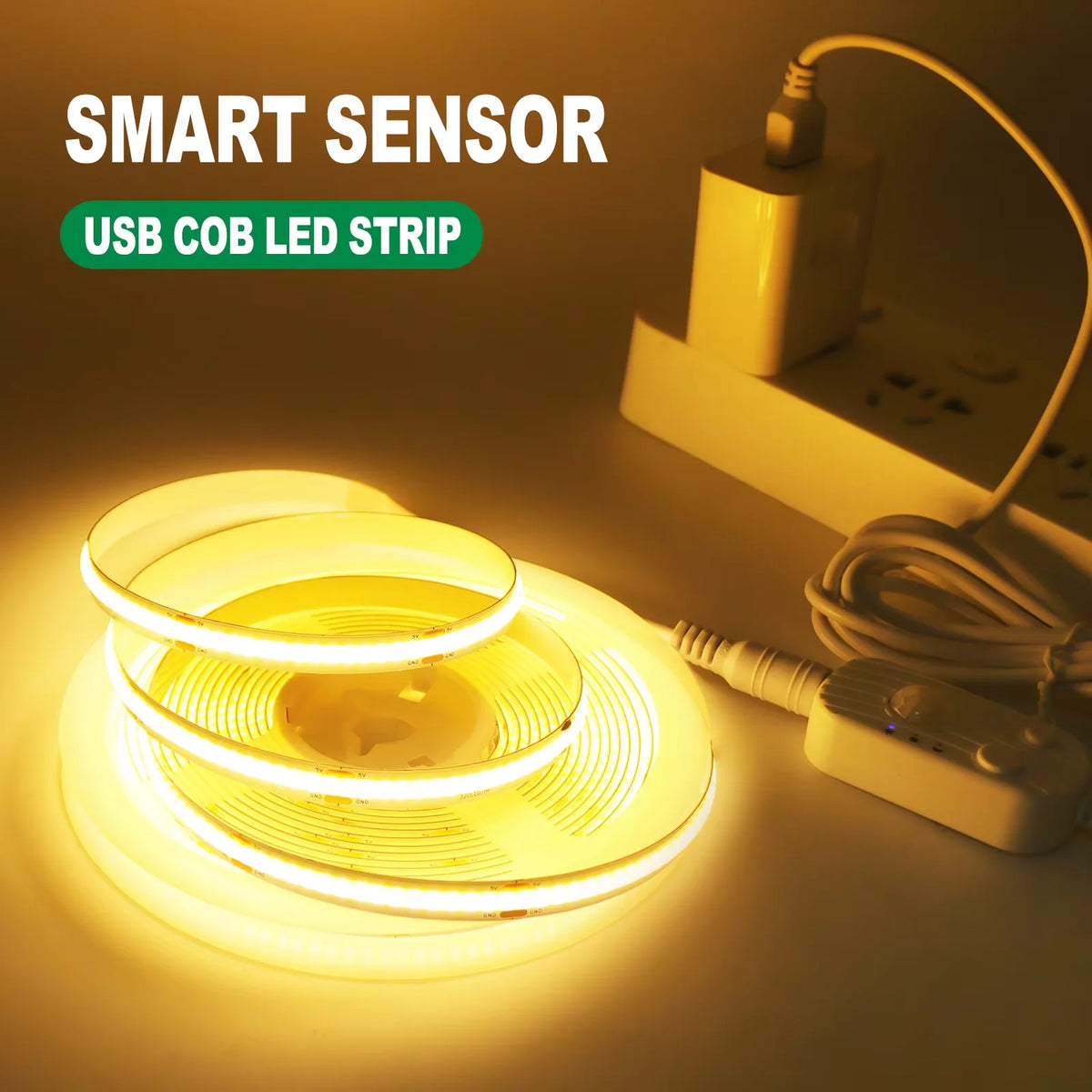 COB LED Strip 8mm Motion Sensor USB/Battery Powered 5V 320LE