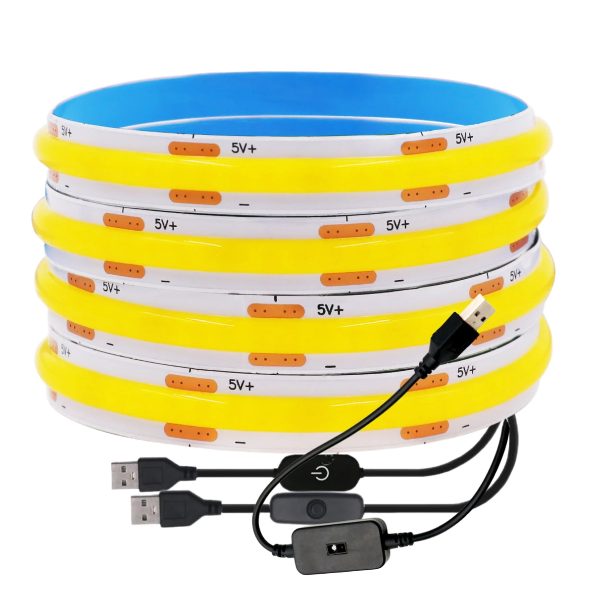 5V USB COB LED Strip with 2Pin Wire DC Plug 320leds/m Linear