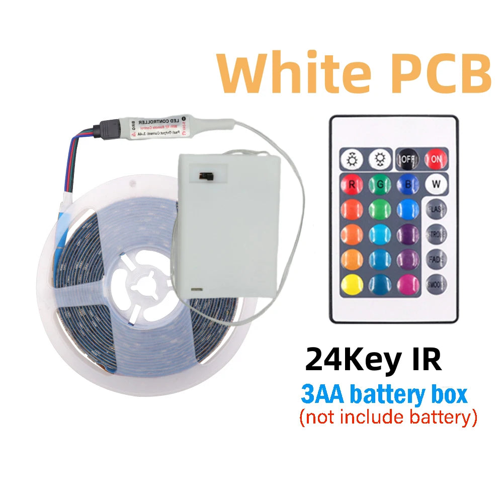 1m 2m 3m 4m 5m LED Strip Light 3AA Battery Power RGB 5V 5050 SMD Flexible Color Strip Lamp for Room Vanity Computer TV Backlight
