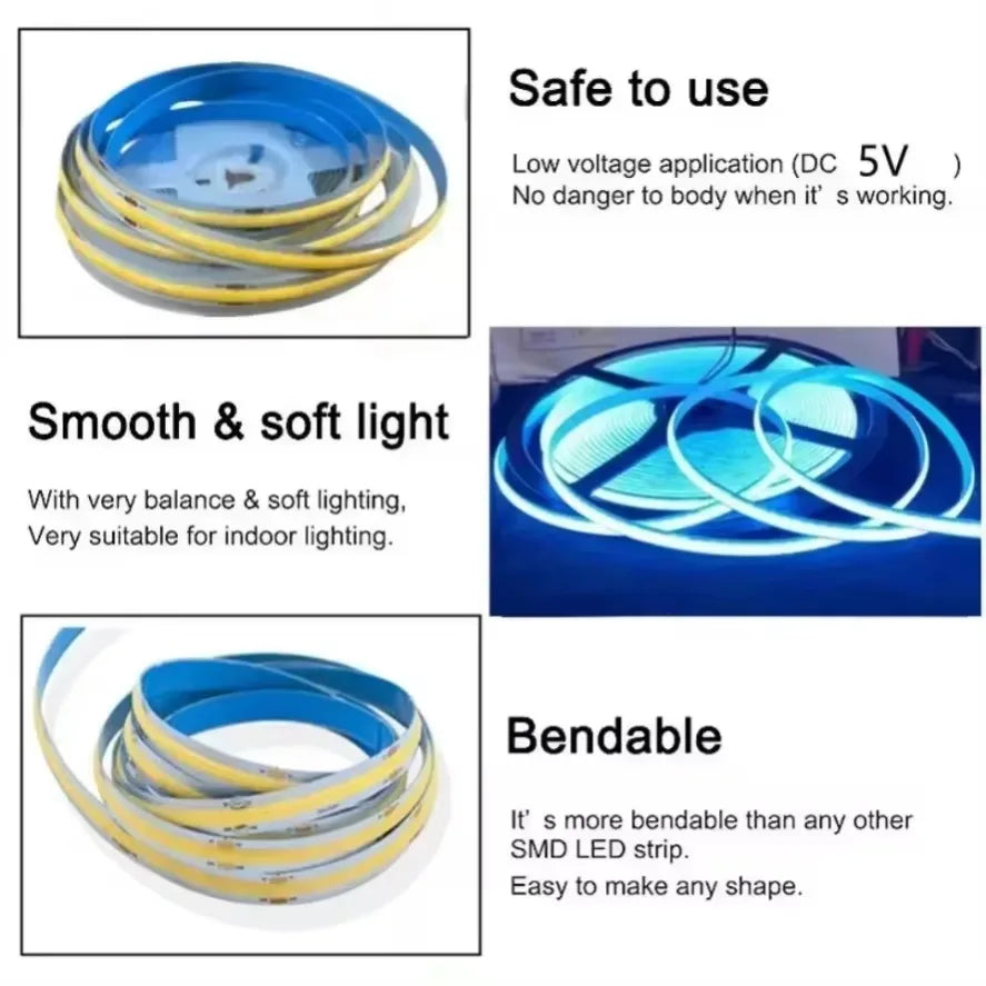 5V USB COB LED Light Strip 3M 4M 5M Touch Linear Dimming Fle