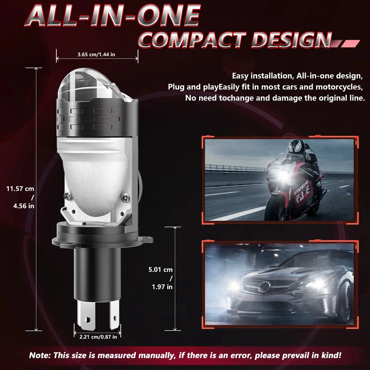 H4 Projector Lens LED Headlight Car Motorcycle 10000LM 100W 