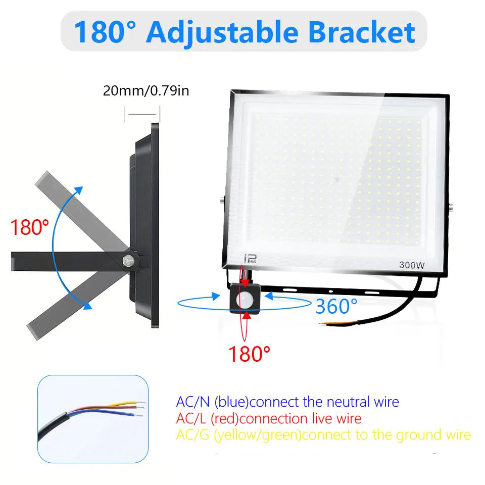 LED Floodlight Motion Sensor AC220V 110V 30W 50W 70W 100W 15