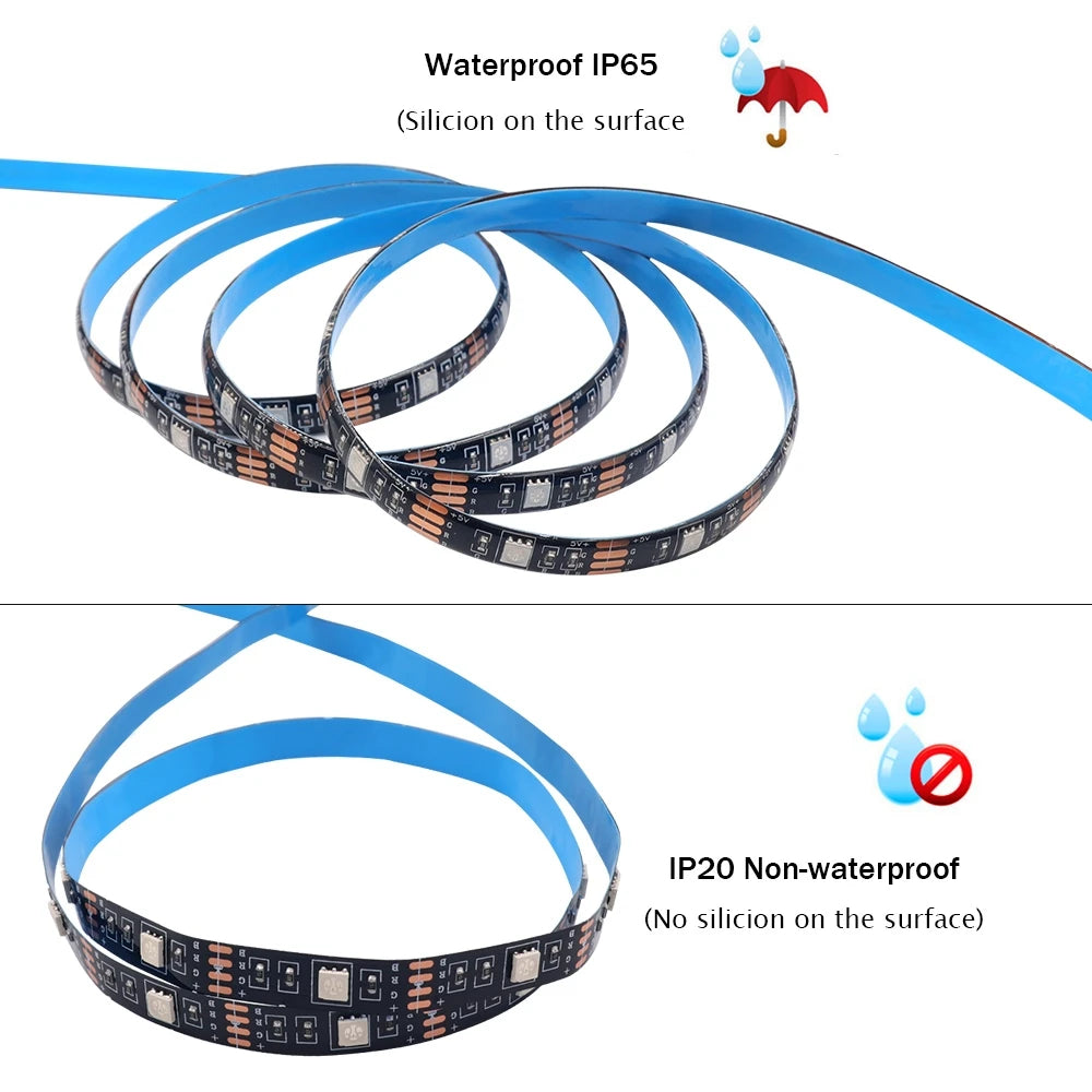 Battery Powed RGB LED Strip DC5V 5050 30LEDs/m IP21/IP65 Wit