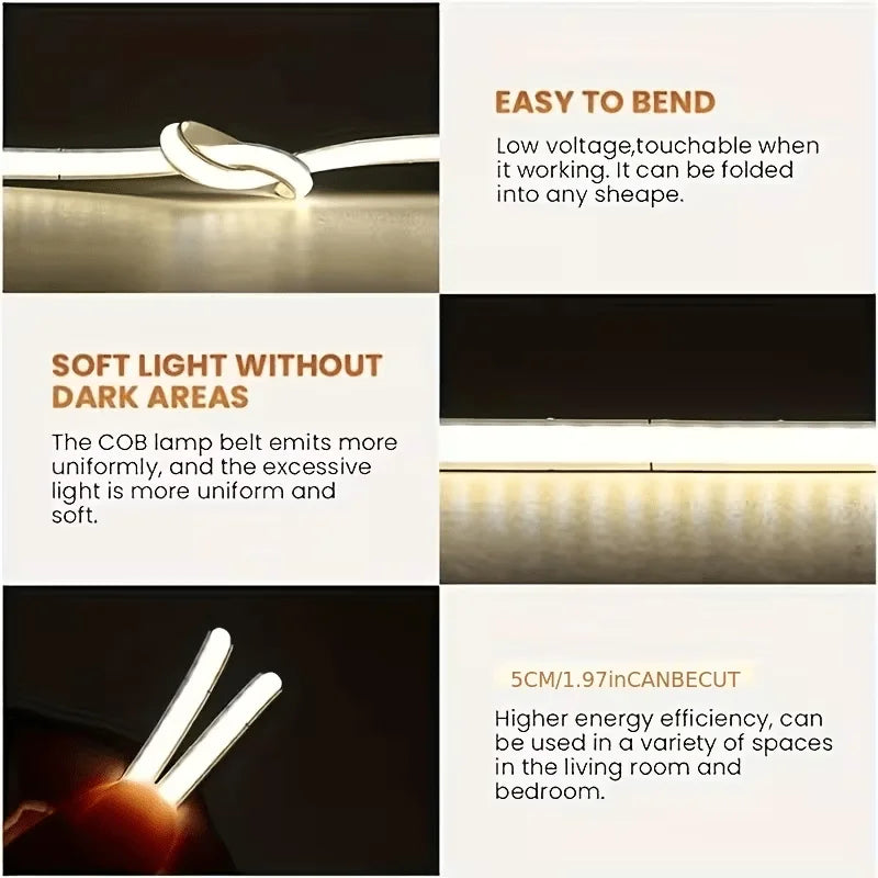 High Density COB LED Strip USB Button Switch Soft Uniform Li