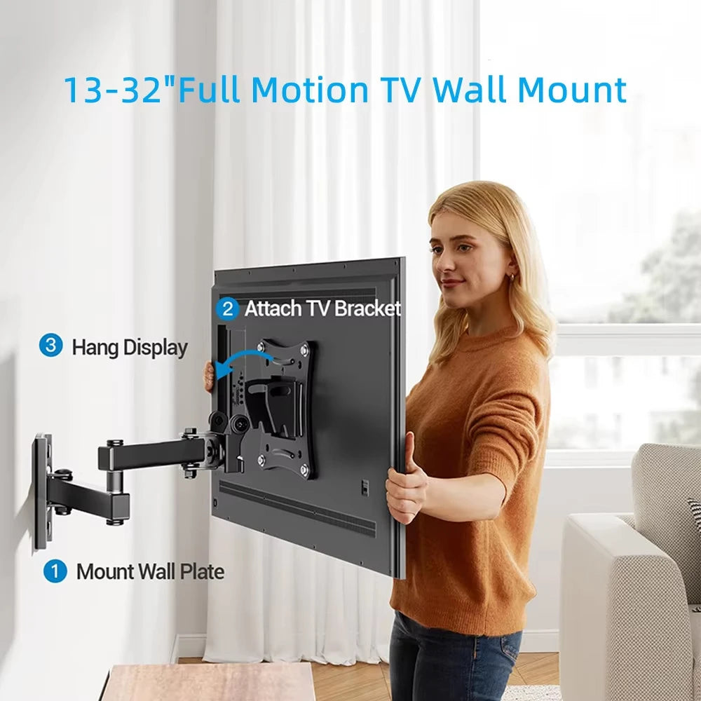 Full Motion TV Monitor Wall Mount Bracket Articulating Arms 