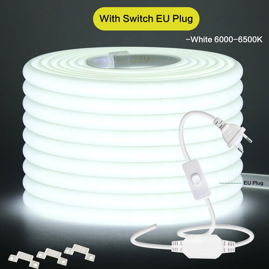 220V Dimmable COB LED Neon Strip Light With Switch/Dimmer Plug Waterproof 288Leds/M High Quality Neon Strip Garden Home Lighting