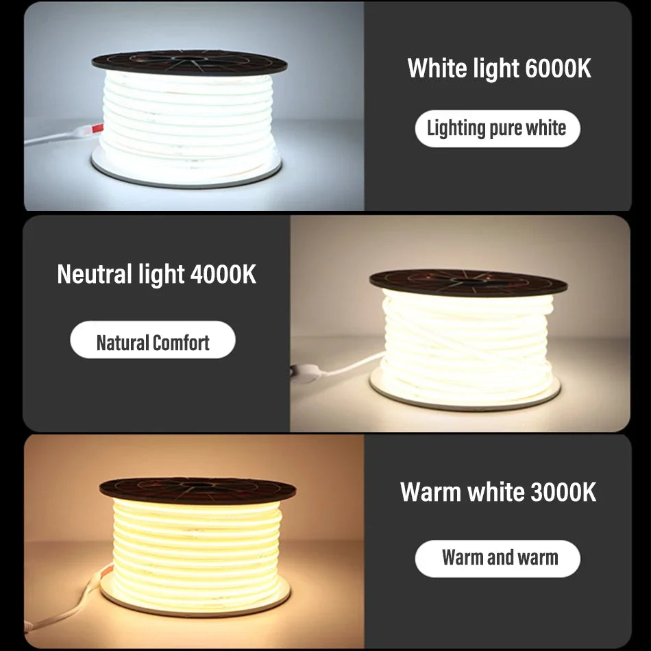 220V 360 LEDs/m EU Plug COB LED Strip Light RA90 Flexible LE
