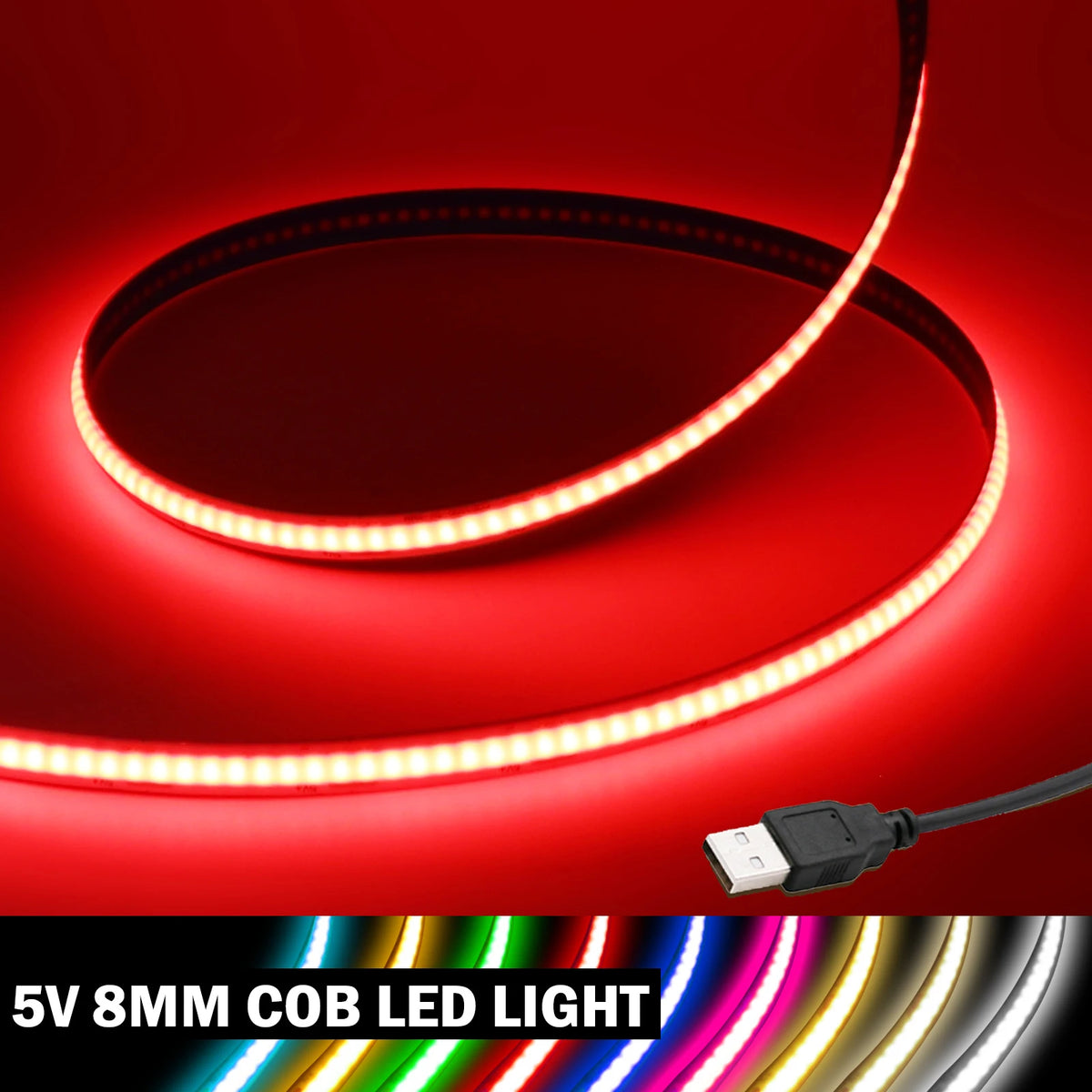 DC 5V USB COB Strip Width 8MM Flexible LED Strip Cabinet Lig