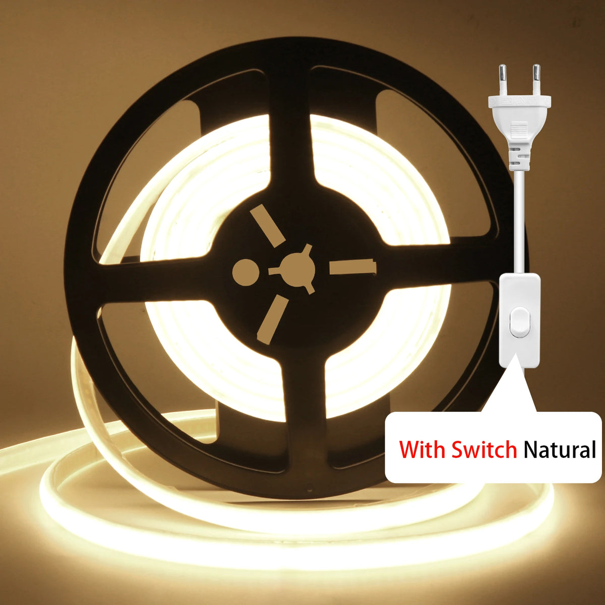 220V Dimmable COB LED Adhesive Strip With Dimmer/Switch White Warm Natural Flexible Ribbon Tape 240LEDs/M Indoor Outdoor Decor