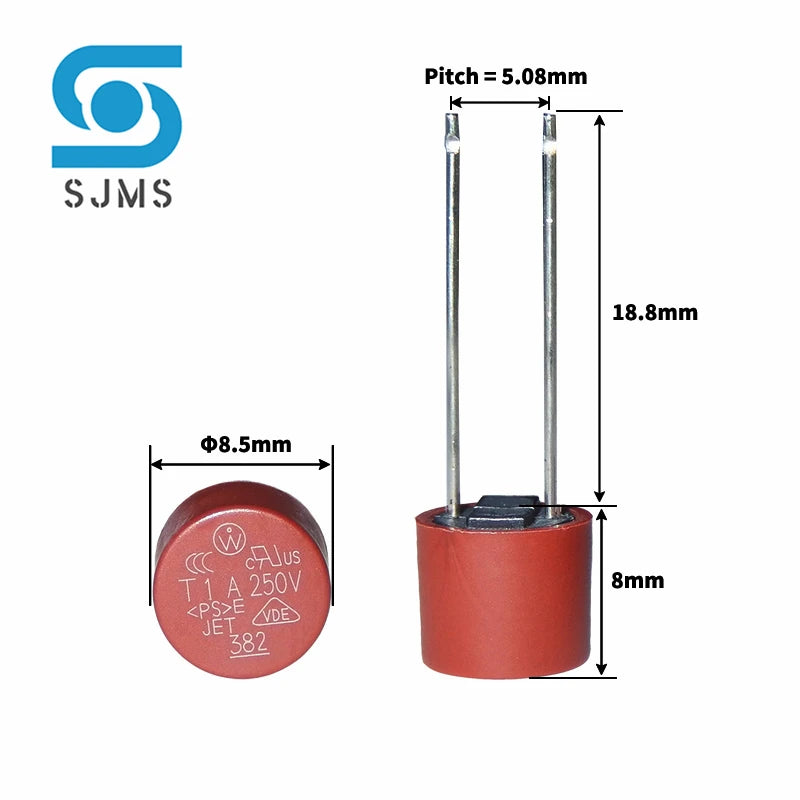 10PCS Round Fuse Slow Blow DIP 2Pin 500mA 1A 2A 2.5A 3.15A 4