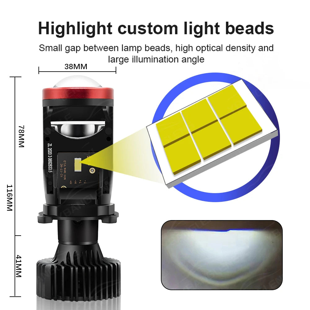 2pcs H4 LED Projector Mini Lens Auto H4 LED Headlight Bulbs 