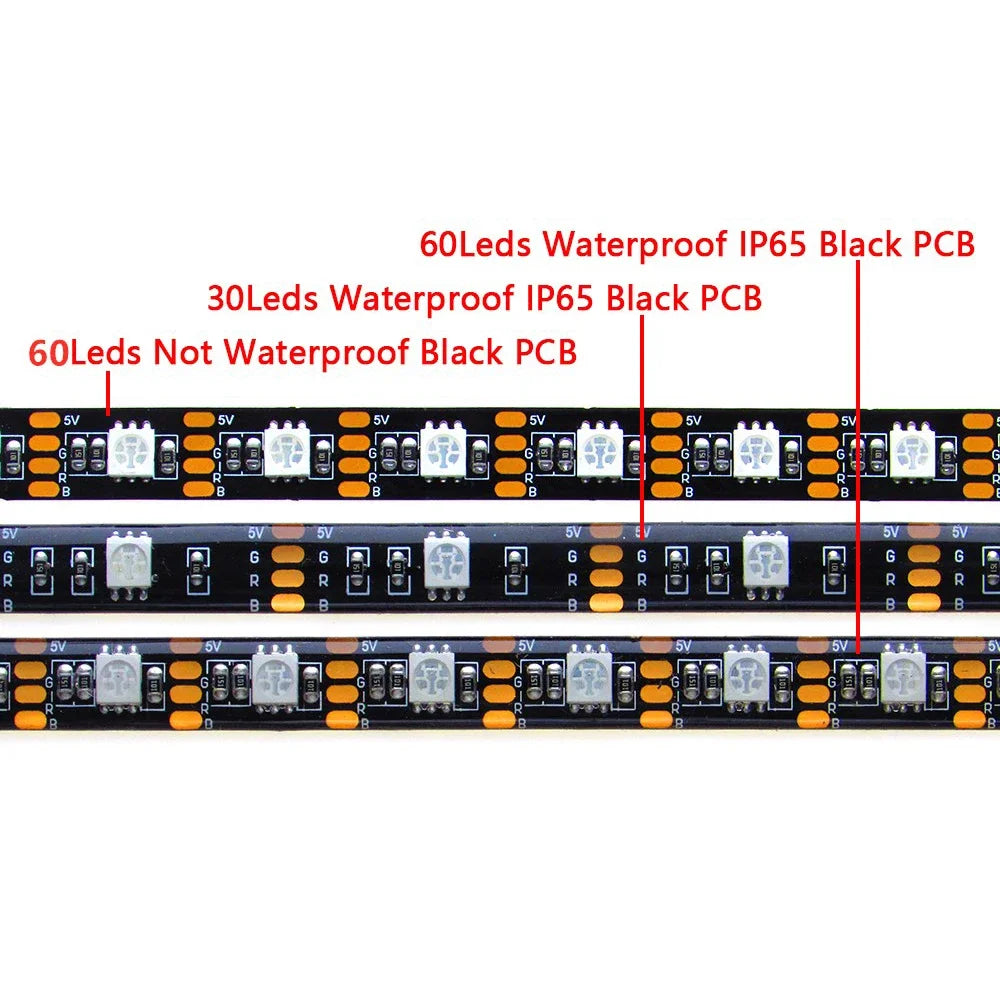 USB LED Strip Light 5V RGB Waterproof Black PCB 5050 0.5m 1m