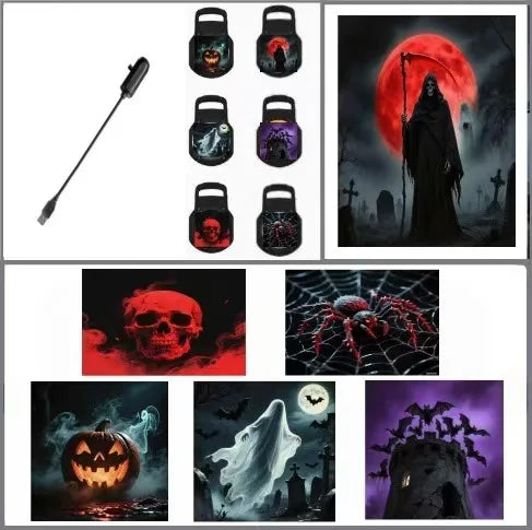 USB Projector Light Halloween Ghost Skull Night Light Switchable Pattern LED Projector Lamp for Room Ceiling Window Wall Decor