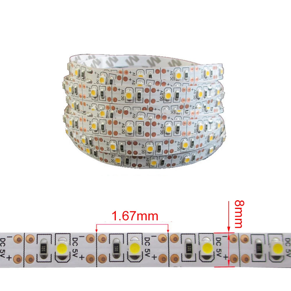Dimmable 5V LED Strip Lights SMD2835 3528 60Leds/m Waterproo