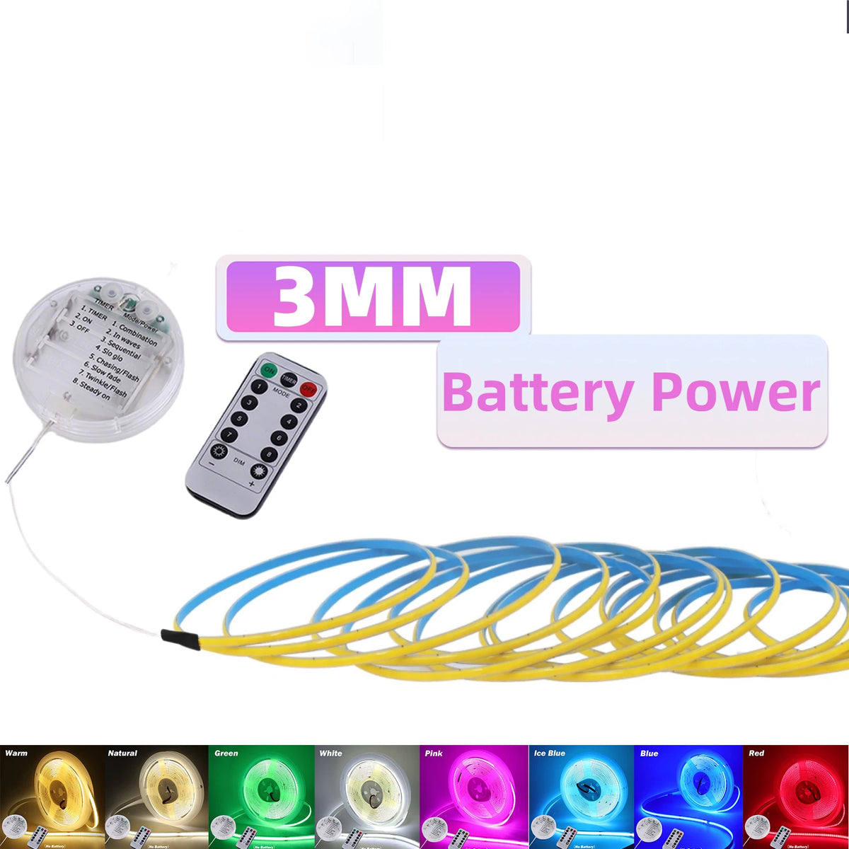 Dimmable 5V COB LED Strip Light 8 Modes 3AA Battery Box With Remote 3/5/8MM 320LEDs/M Flexible Ribbon Tape Room TV DIY Backlight