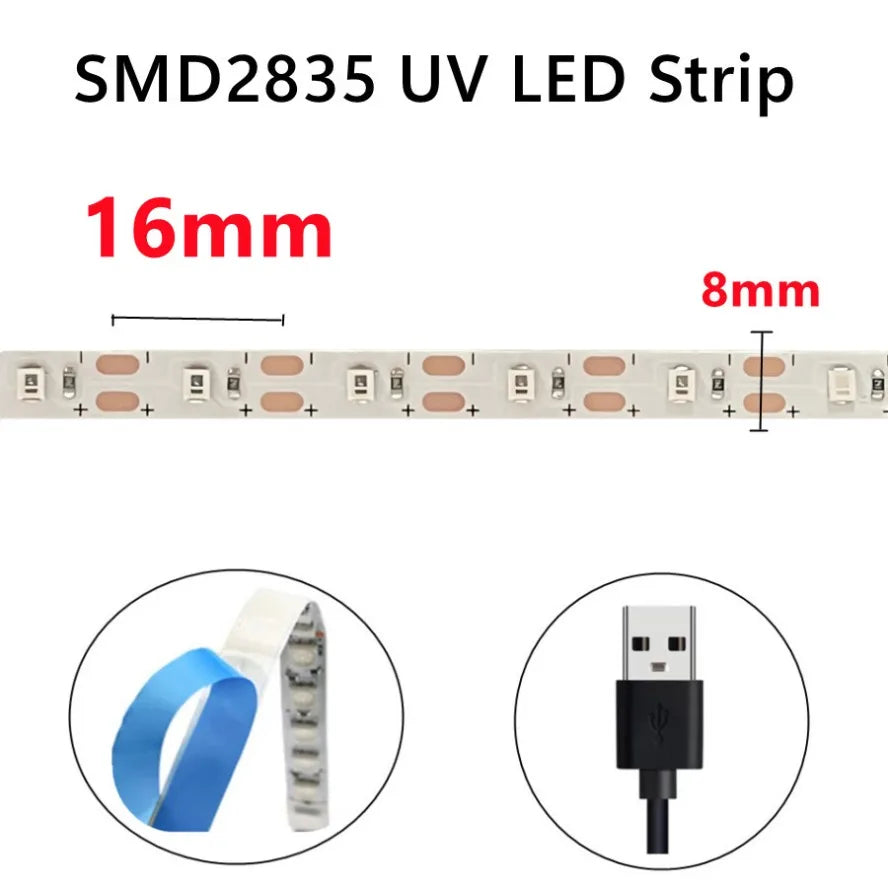 5V Flexible UV LED Strip Light 2835 SMD USB Purple Ultraviol