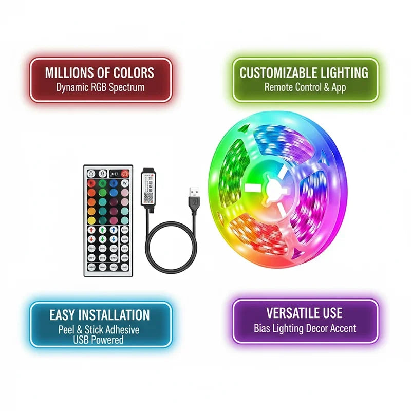 USB LED Strip Lights APP Control Color Changing 5050 RGB LED