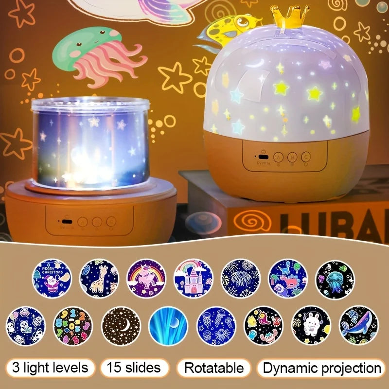 Crown Fantasy Star Sky Projection Night Light 15in1 Bedroom 
