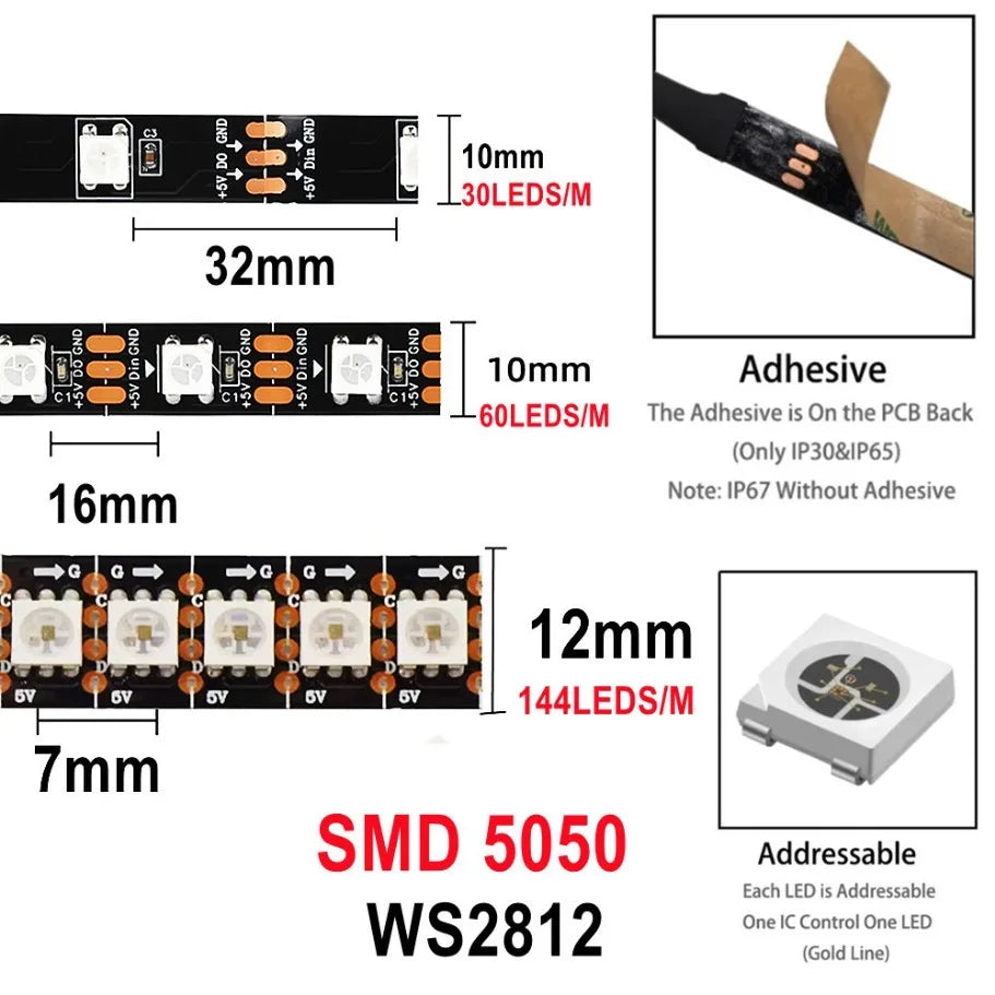 WS2812B 5050 RGBIC 5V Smart LED Strip Individually Addressab