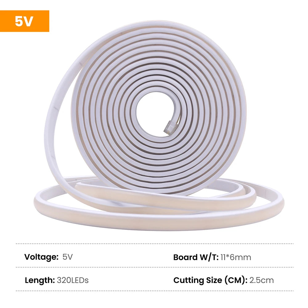 USB COB Neon Strip Light DC 5V 320LED/m Flexible Silicone Ro