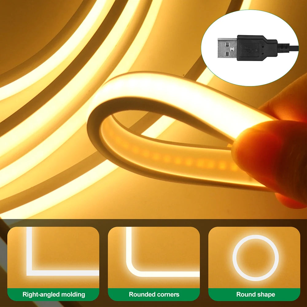 USB COB Neon Strip Light DC 5V 320LED/m Flexible Silicone Ro