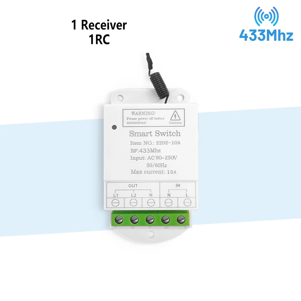 433mhz Wireless Remote Control Switch 220V 2CH Relay Receiver and Controller for Led Roller Blinds Shutters Projector Screen