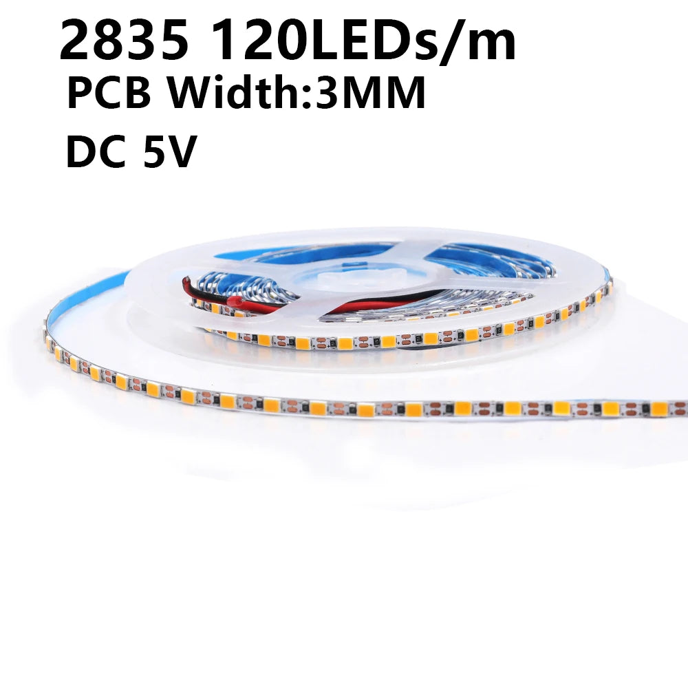 DC 5V 12V 24V Led Strip SMD 2835 120 180 240 LEDs/m Diode Tape 3mm 4mm 8mm 10mm PCB Flexible LED Ribbon TV Backlight for Bedroom