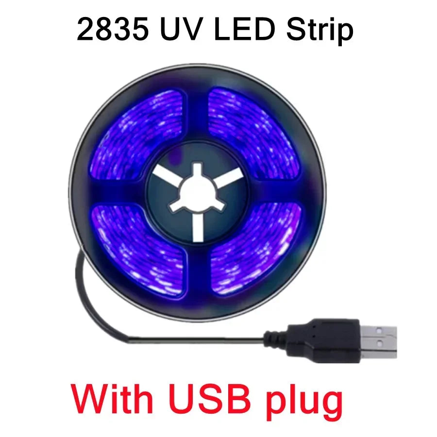 5V Flexible UV LED Strip Light 2835 SMD USB Purple Ultraviolet Light Strip for Detect Money Home Christmas Decor TV Backlight