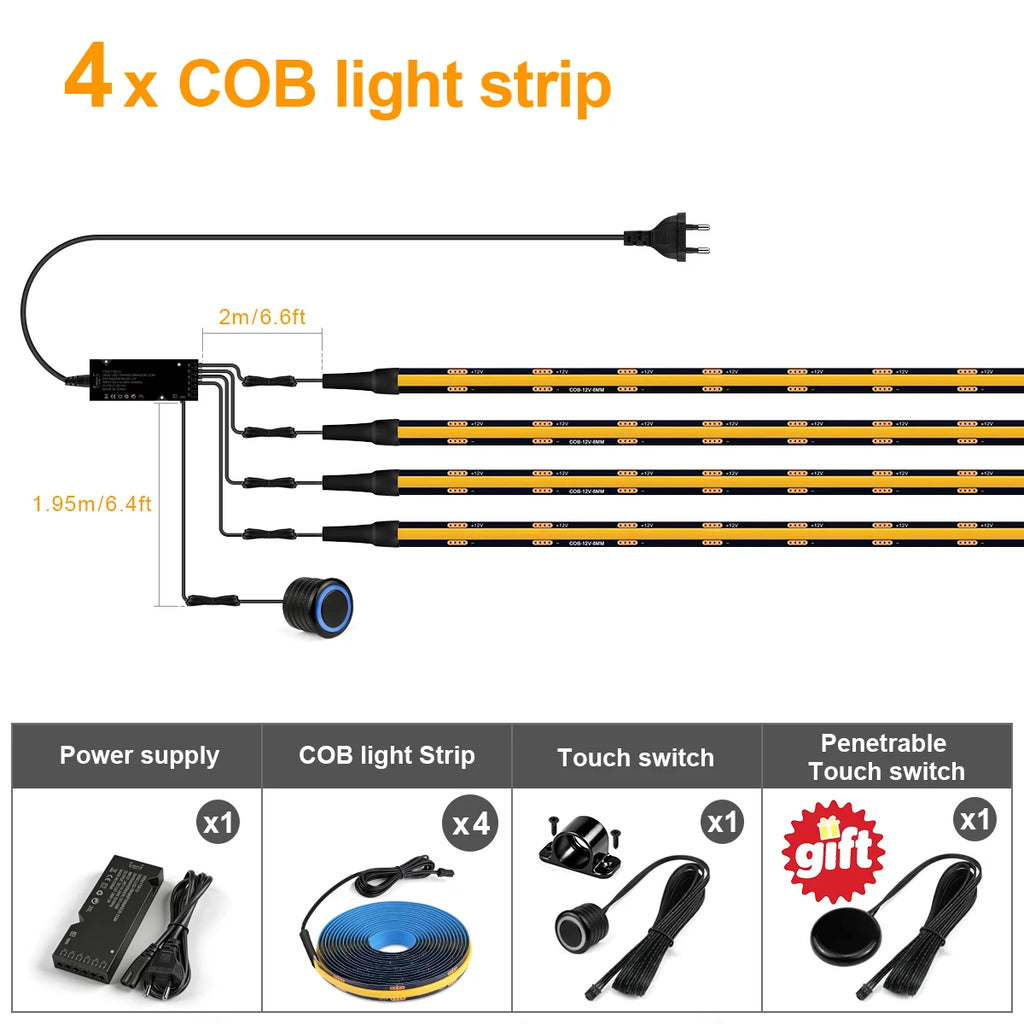 Dimmable Double Touch Sensor COB LED Light Strip For Acoustic Wood Slat TV Backlight Wall Panel & Under Cabinet Ambient Decor
